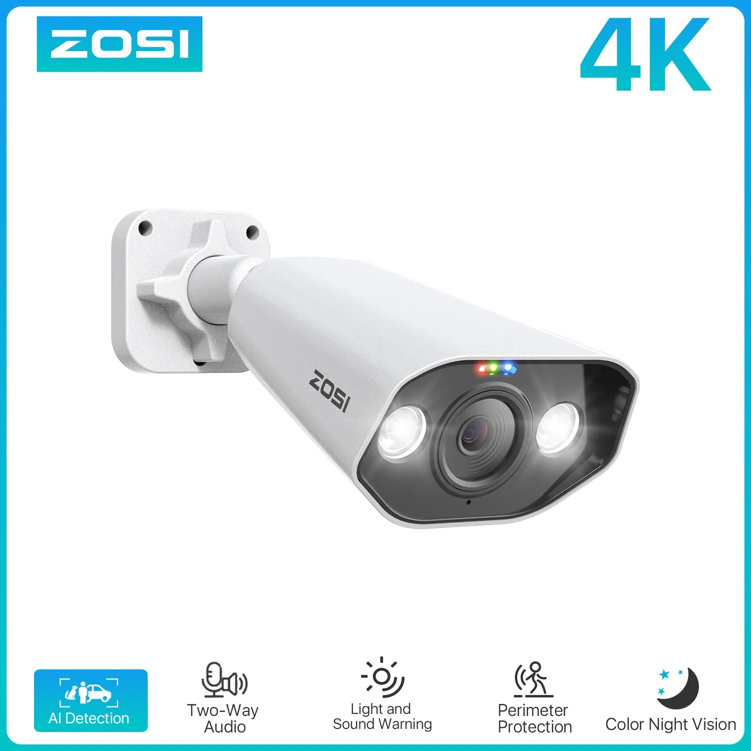 ZOSI 4K 8MP PoE dodana IP kamera – Ultra HD varnostna kamera z dvosmernim zvokom, barvnim nočnim vidom