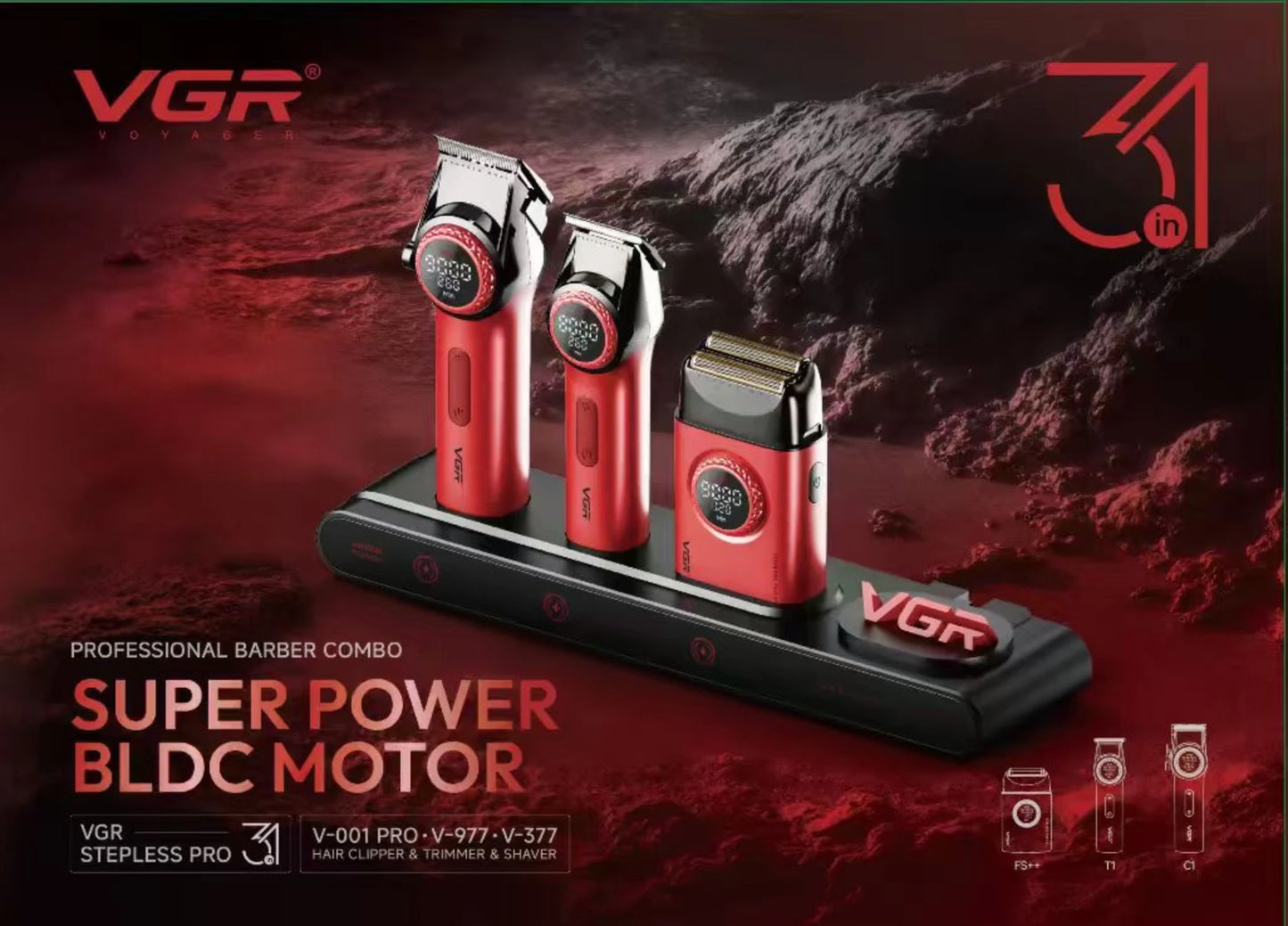 VGR Stepless Pro 3-in-1 Clipper, Trimmer & Shaver – 21 Gears, 300 Min Runtime