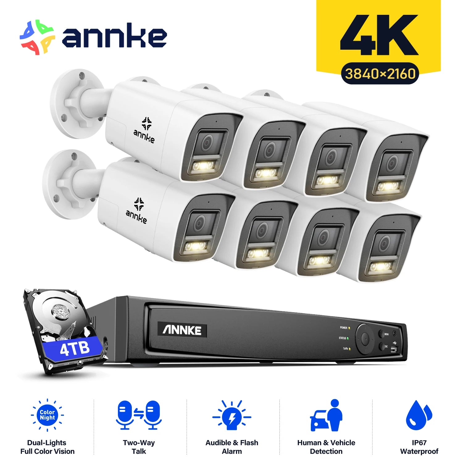 ANNKE 4K 8MP PoE CCTV sistem | 8-kanalni NVR, dvosmerni zvok, zaznavanje ljudi in vozil, 4 mm leča