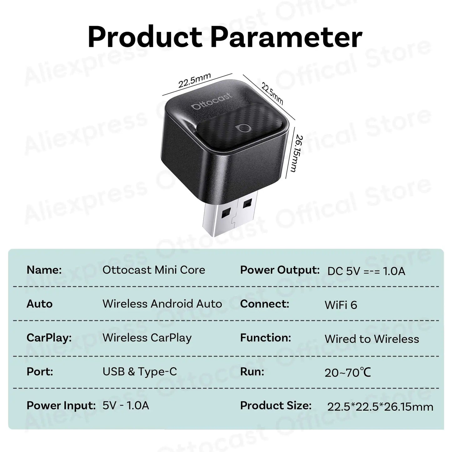 Brezžični adapter OTTOCAST Mini Core za CarPlay in Android Auto