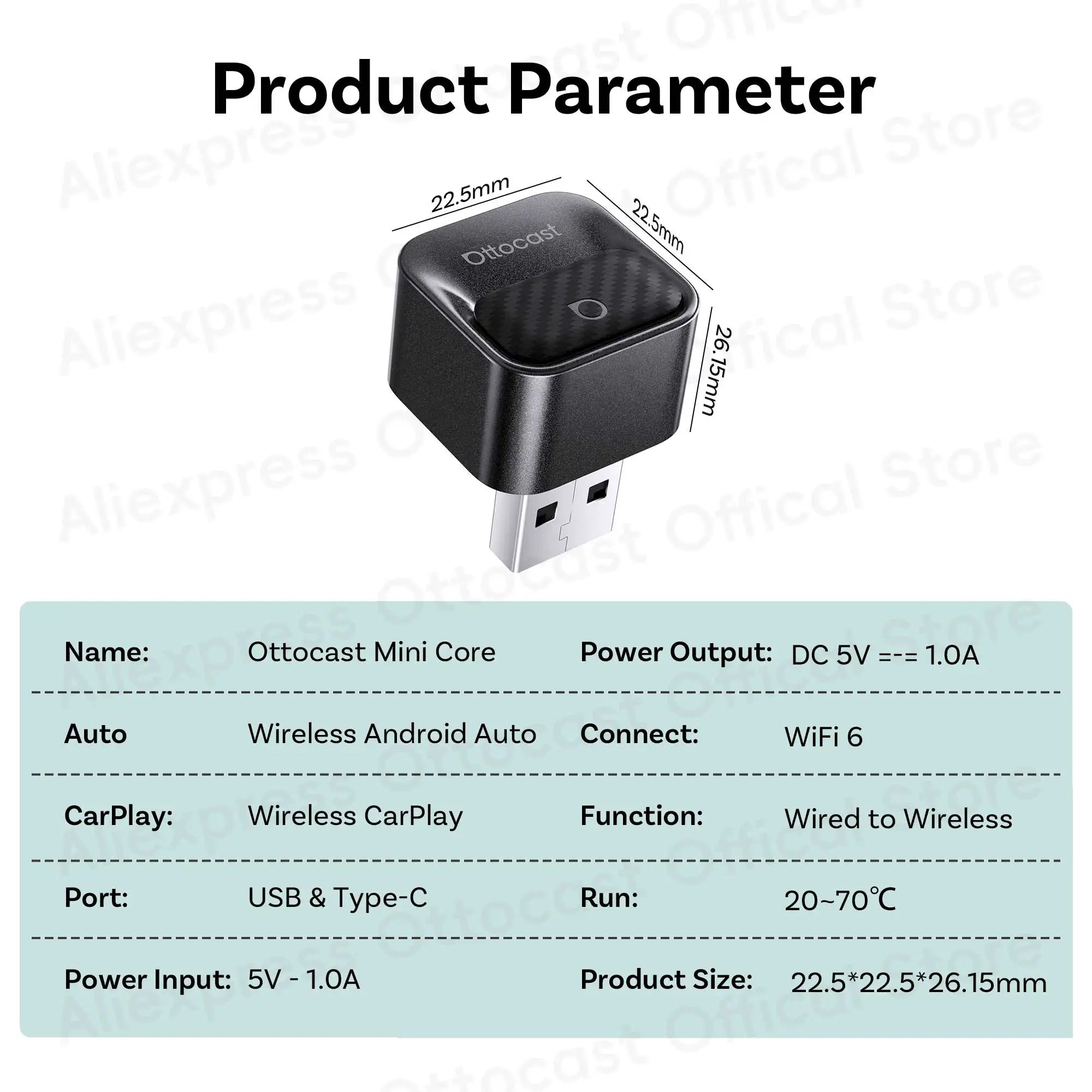 Brezžični adapter OTTOCAST Mini Core za CarPlay in Android Auto