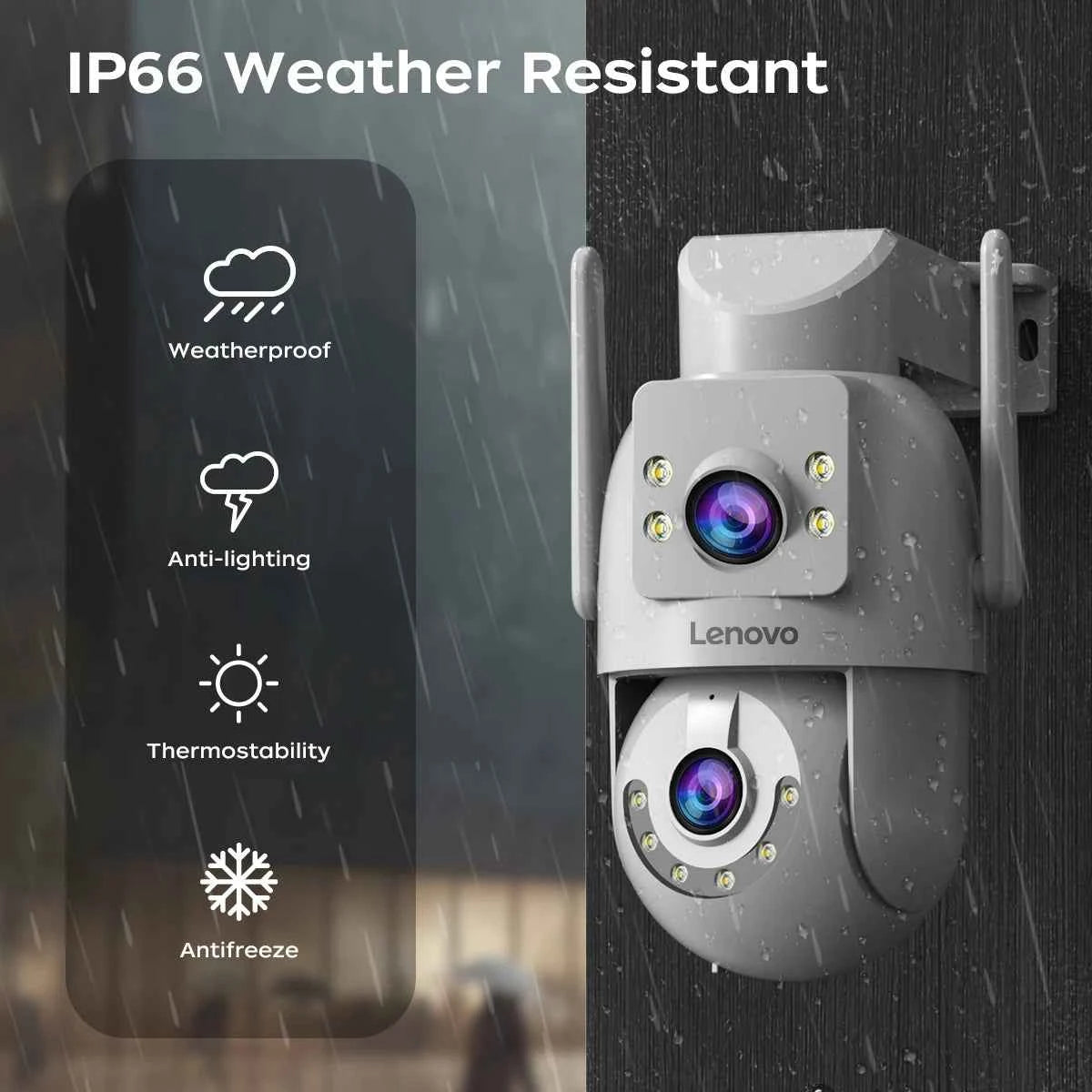 Lenovo 4K 6MP WiFi Surveillance Camera Outdoor Security Dual Lens Dual Screen AI Tracking PTZ IP Camera CCTV Video Surveillance - Limetastore