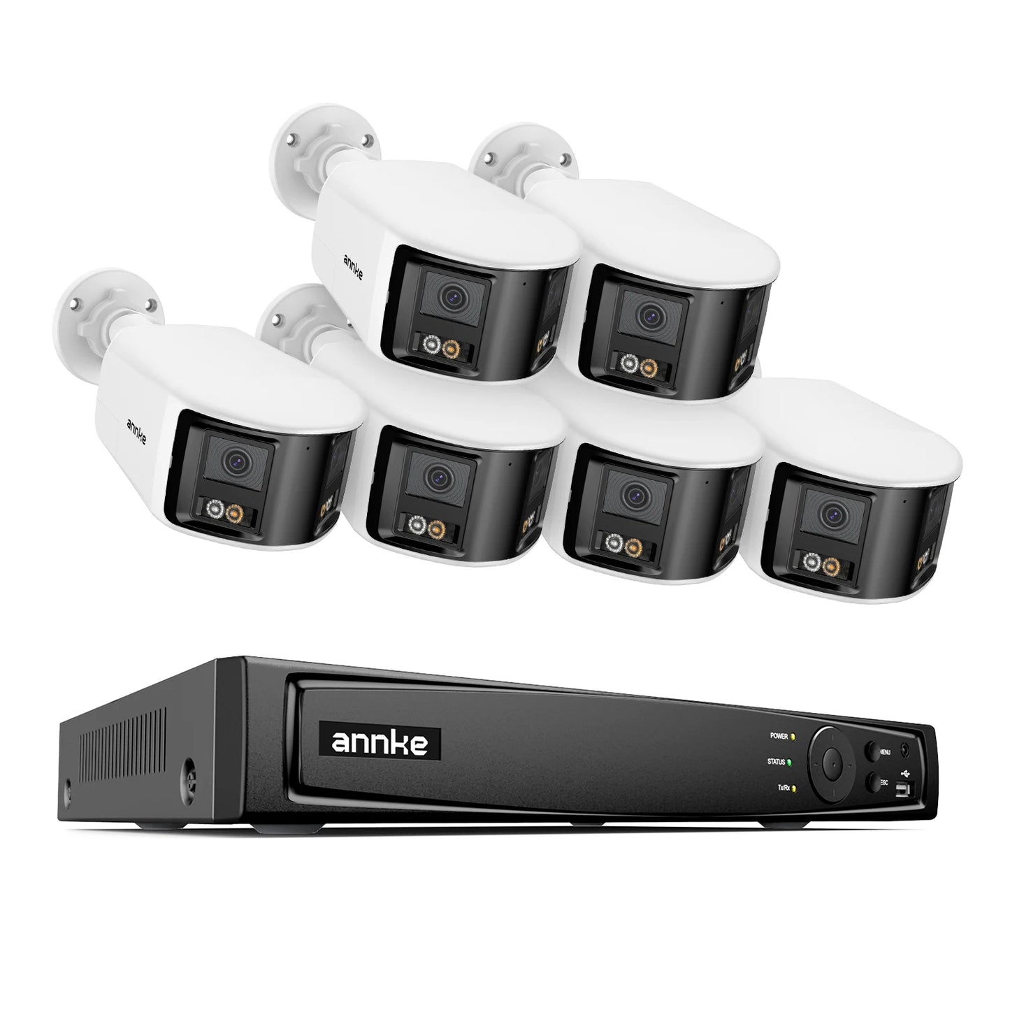 ANNKE 4K 8MP panoramski dvojni objektiv PoE sistem | 8-kanalni NVR, 180° pogled, IR nočni vid, 6MP kamere