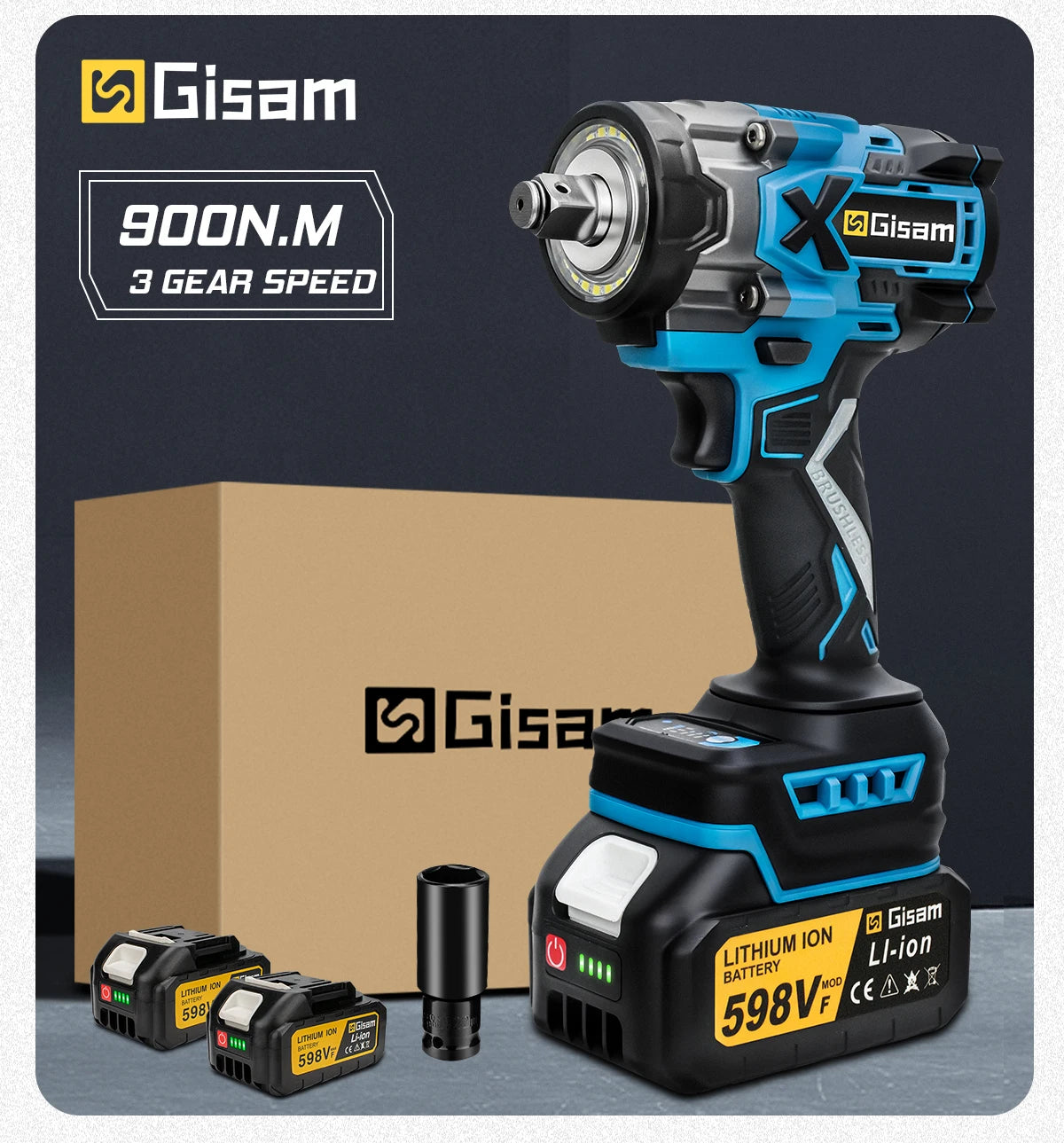 Gisam 900N.m brezkrtačni udarni vijačnik 1/2"