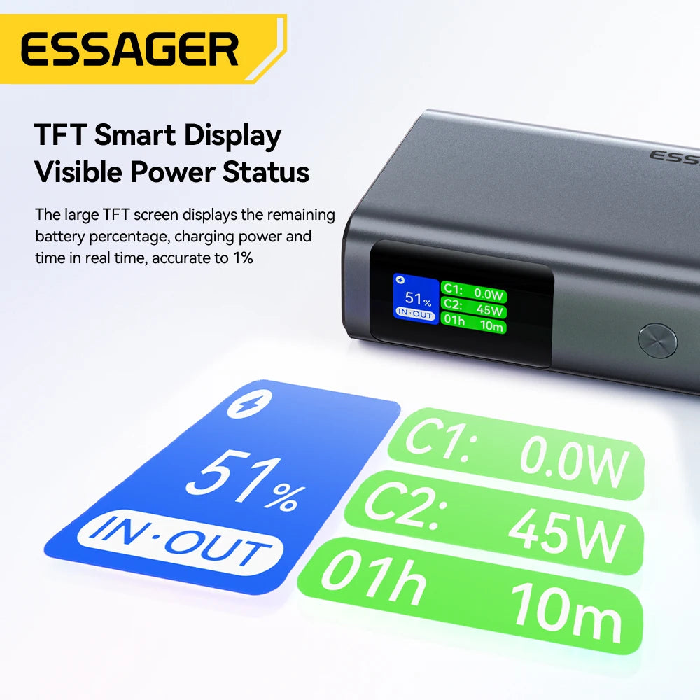 ESSAGER 45W Power Bank 10000 mAh z vgrajenim kablom USB-C
