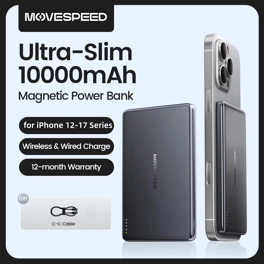 MOVESPEED magnetna baterija 10000 mAh tanka MagSafe za iPhone Samsung