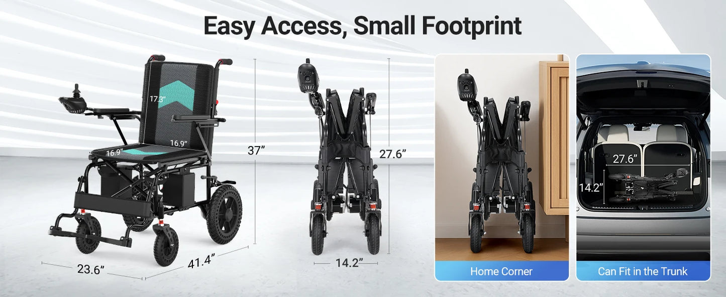 Foldable All‑Terrain Electric Wheelchair (500W, 15 km range, 3.7 mph)