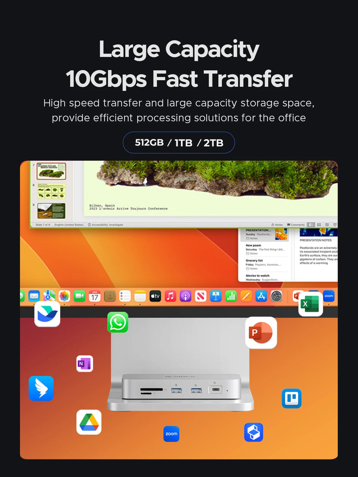 ORICO DataLink PSSD 2TB zunanja priklopna postaja SSD z USB-C 10Gbps, HDMI 4K60Hz