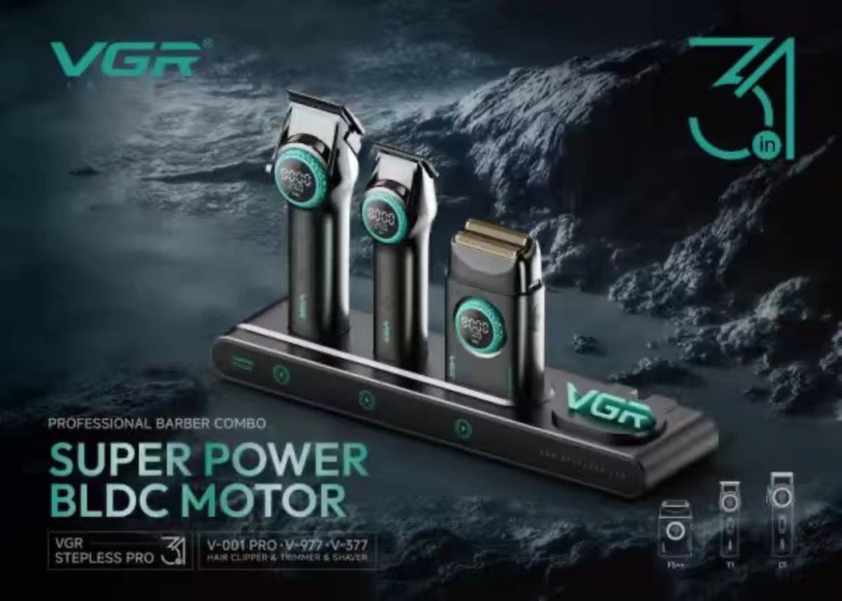 VGR Stepless Pro 3-in-1 Clipper, Trimmer & Shaver – 21 Gears, 300 Min Runtime