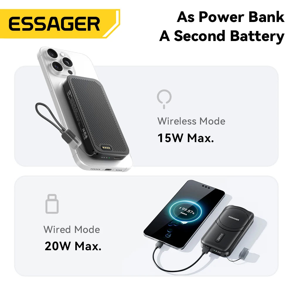 ESSAGER 3-v-1 magnetna 65W GaN polnilna baterija 5000 mAh