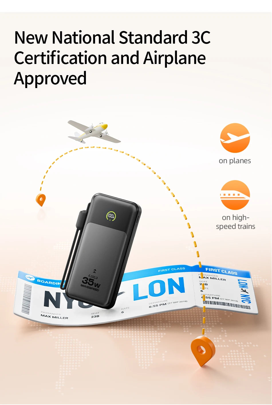 MOVESPEED Blade-Shape Power Bank 20000mAh 35W Hitro Polnjenje