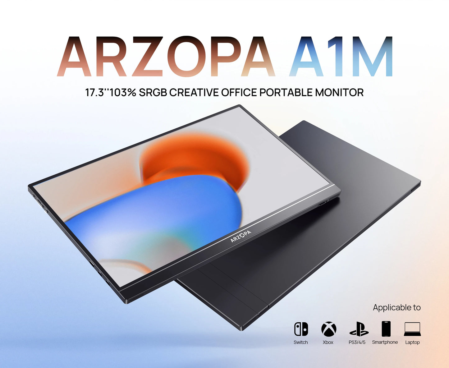 ARZOPA 17.3" Portable Gaming Monitor | 1080P FHD IPS, Kickstand, USB‑C & HDMI