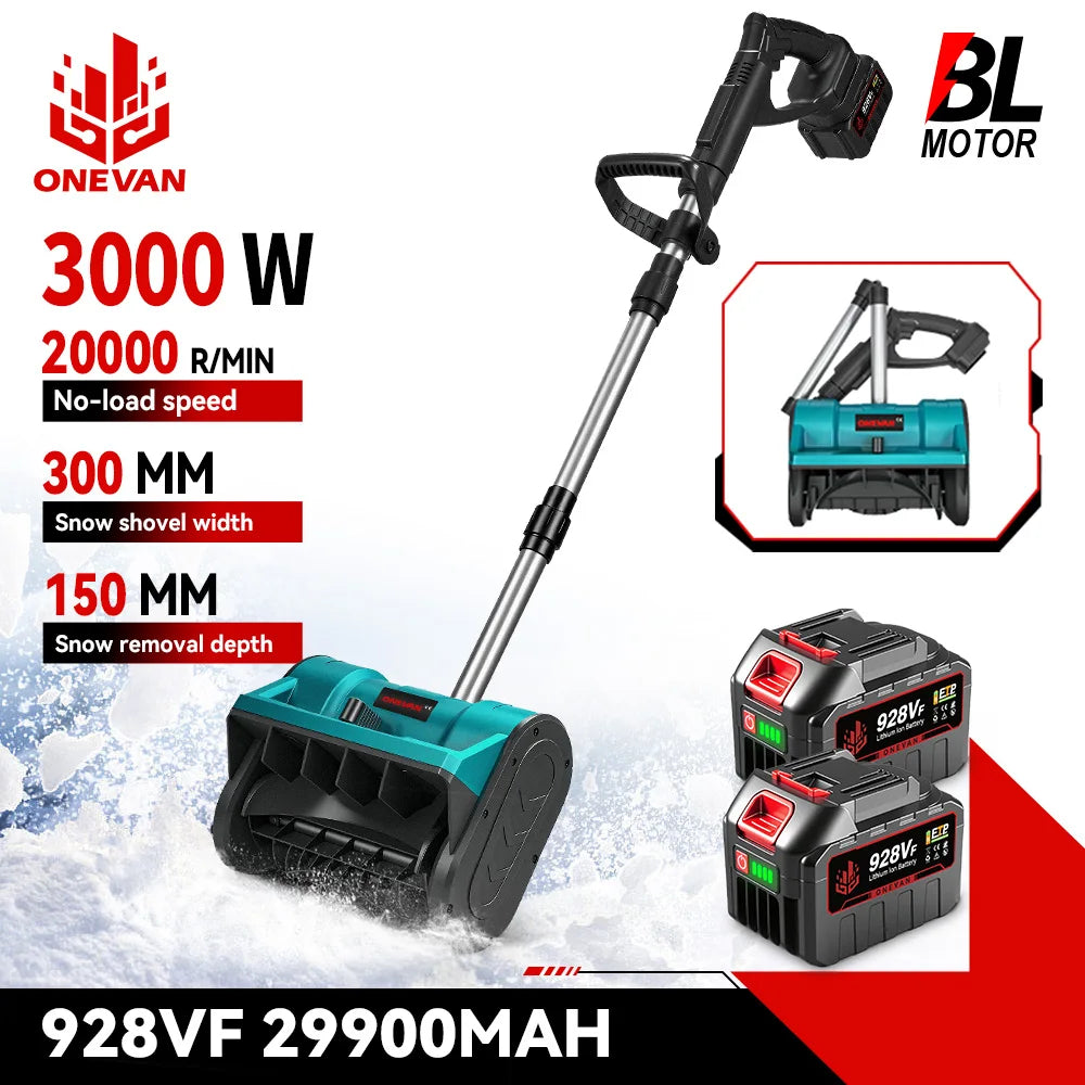 ONEVAN 2500W/3000W brezkrtačni električni snežni plug | Akumulatorski snežni pometač