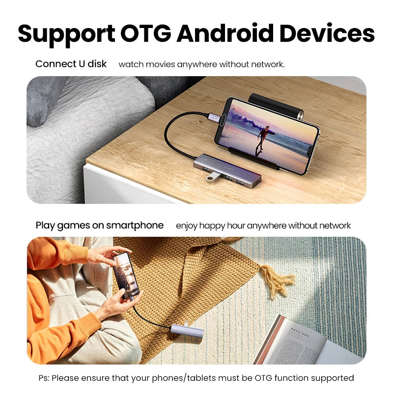 UGREEN USB‑C v USB 3.0 zvezdišče | 4-vratni visokohitrostni razdelilnik za MacBook, iPad in Samsung