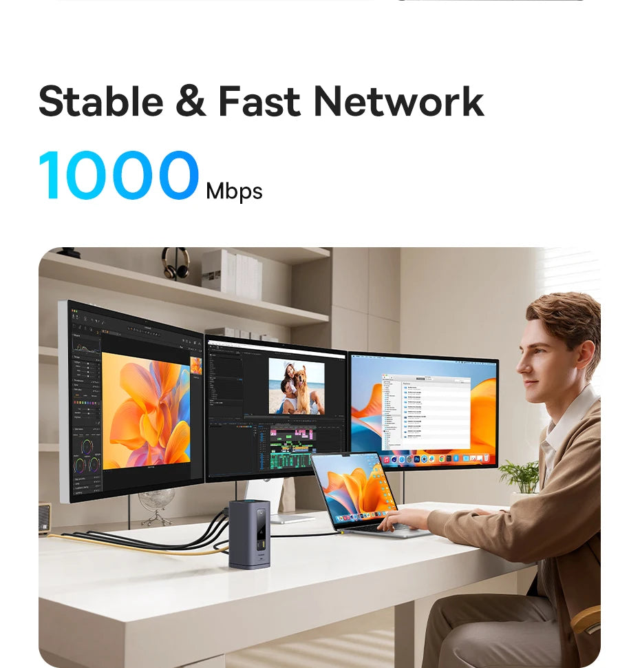Baseus 11‑v‑1 zvezdišče USB‑C | DP 4K@60Hz, HDMI, trojni zaslon, RJ45, PD 100W, priklopna postaja USB 3.1