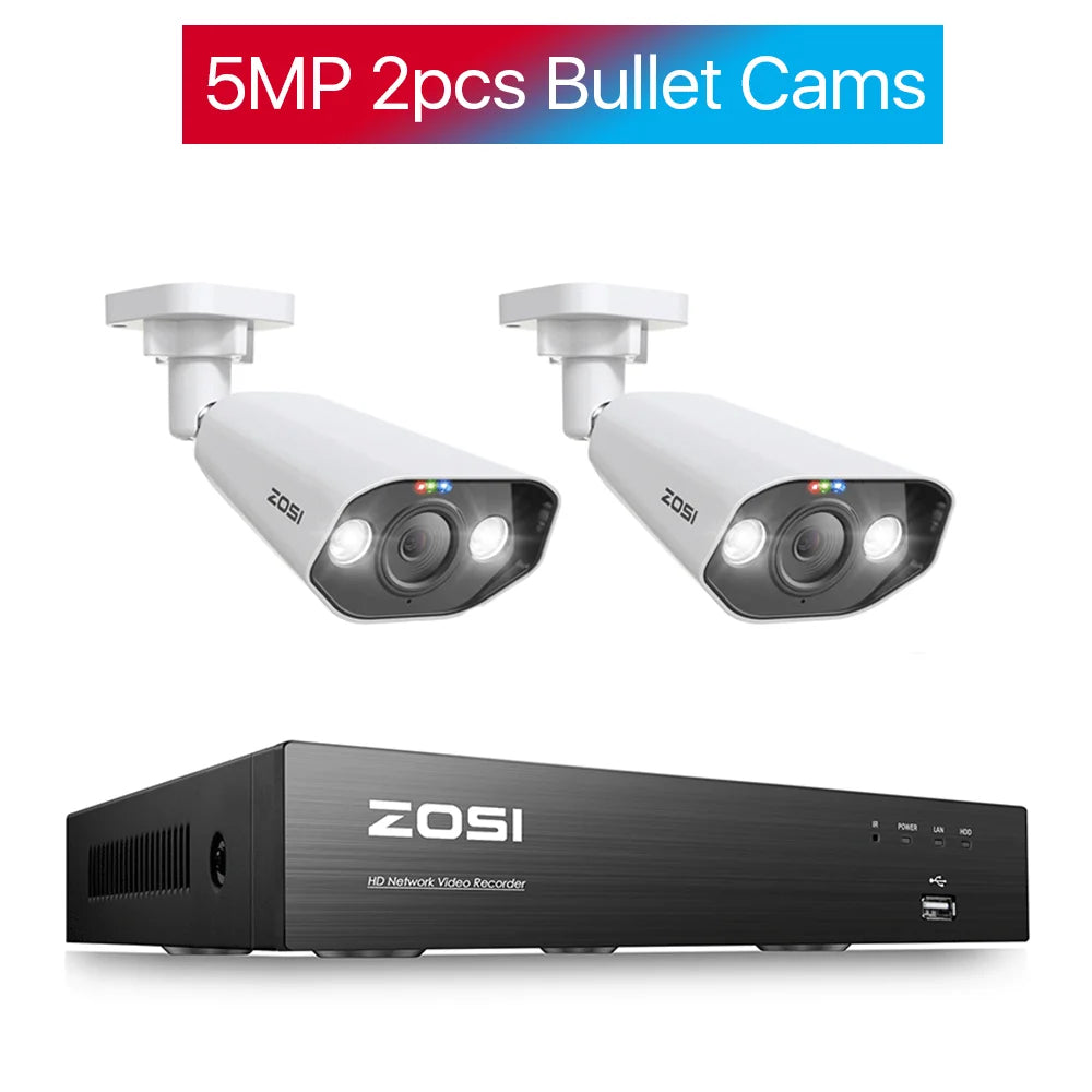 ZOSI 5MP PTZ PoE Security Camera System – 8CH 8MP NVR Kit with Two‑Way Audio | AI Face Detection