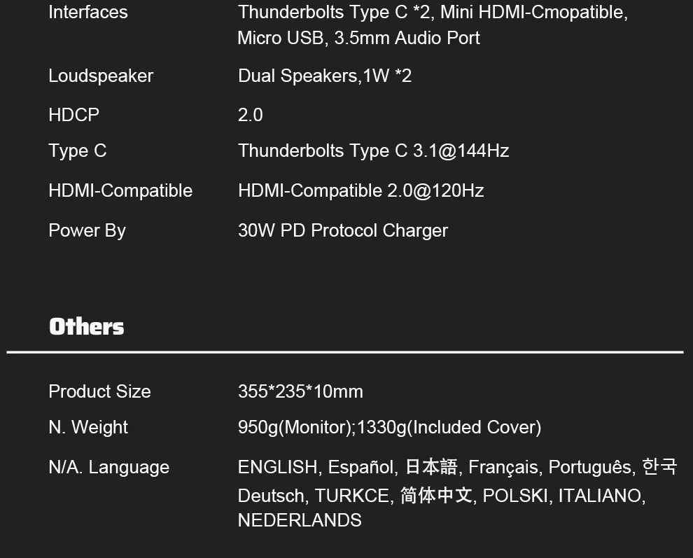 ZEUSLAP 16" 2.5K 144Hz Touch Portable Monitor | 2560×1600, 100% sRGB, 500 nits
