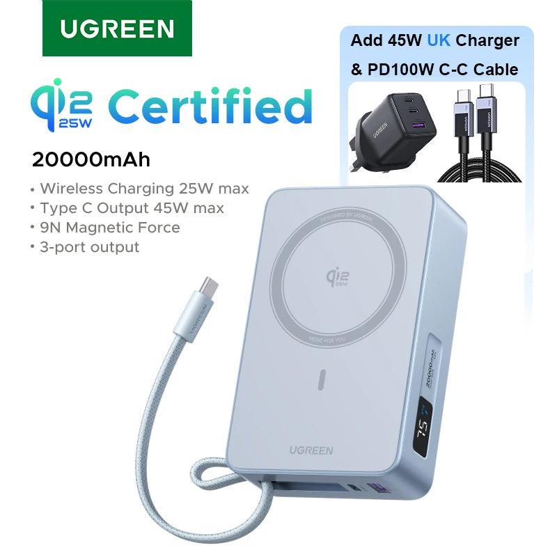 UGREEN Qi2 25W Magnetic Power Bank – 20000mAh / 10000mAh Fast Charging Portable