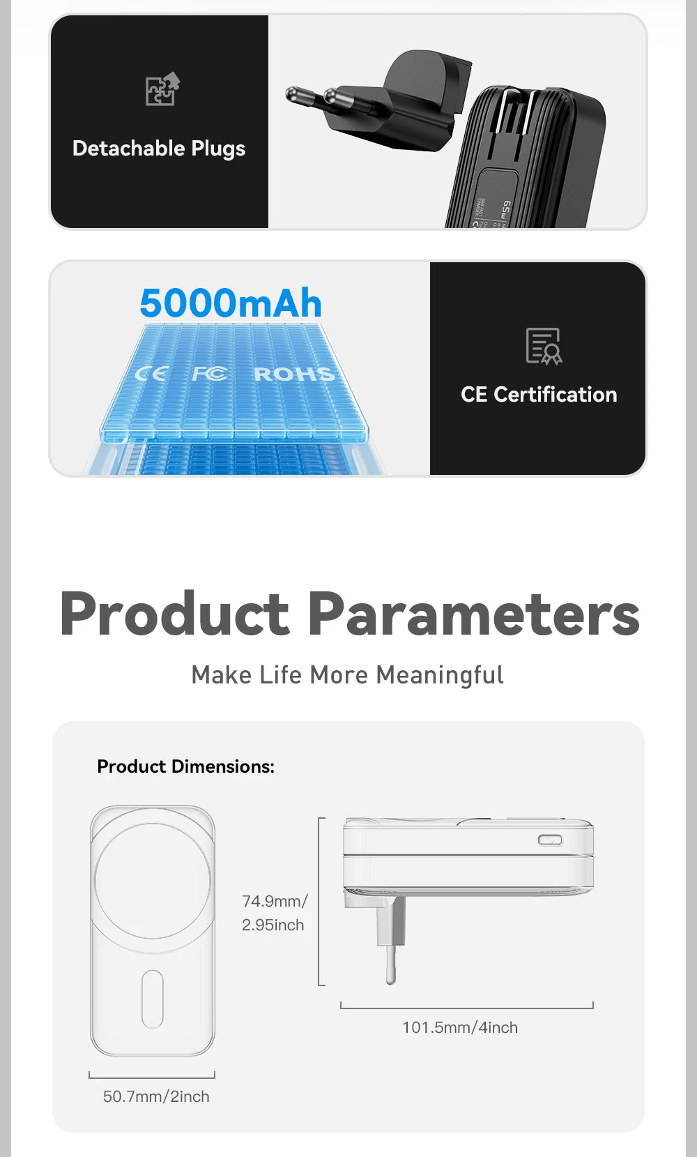 ESSAGER 3-v-1 magnetna 65W GaN polnilna baterija 5000 mAh
