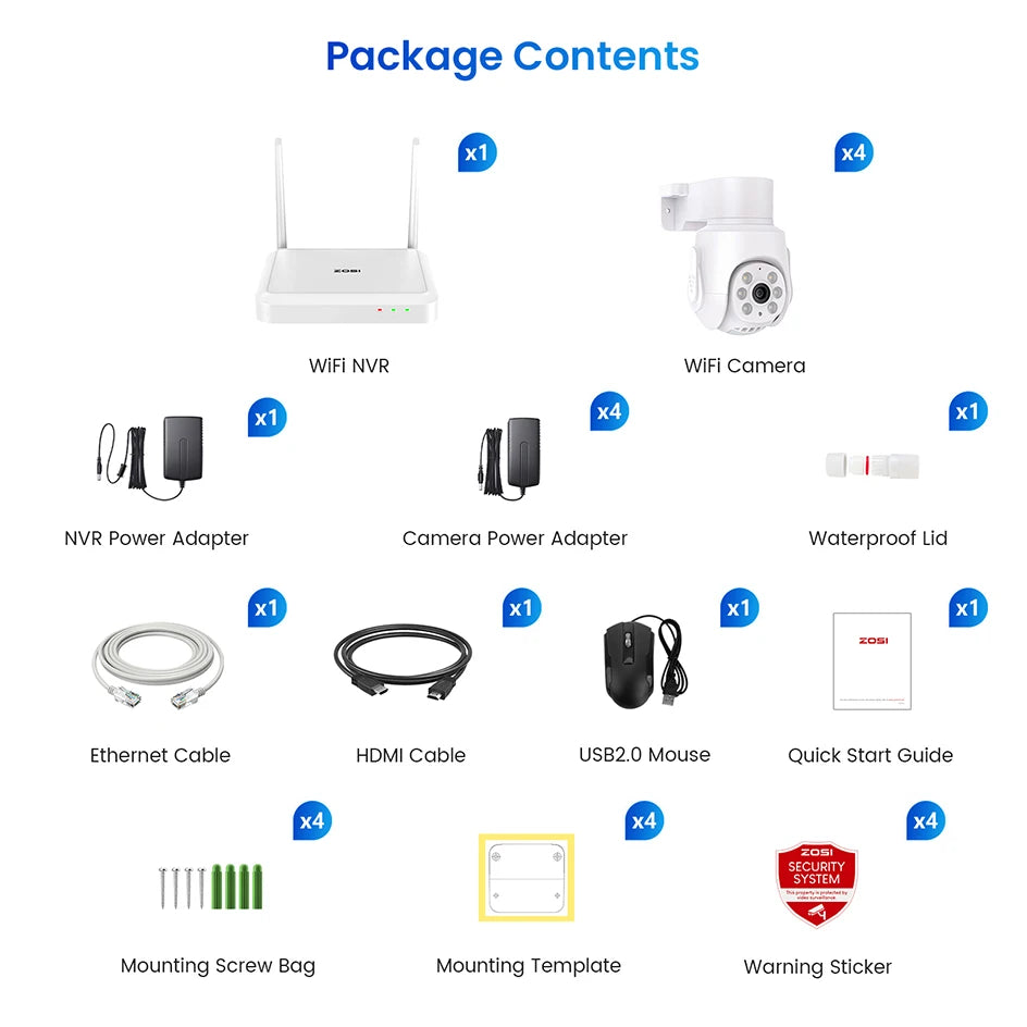 Varnostni kameri sistem ZOSI 3K Wi-Fi 6 – 8-kanalni 4K WiFi NVR s 5MP Pan-Tilt kamerami s samodejnim sledenjem