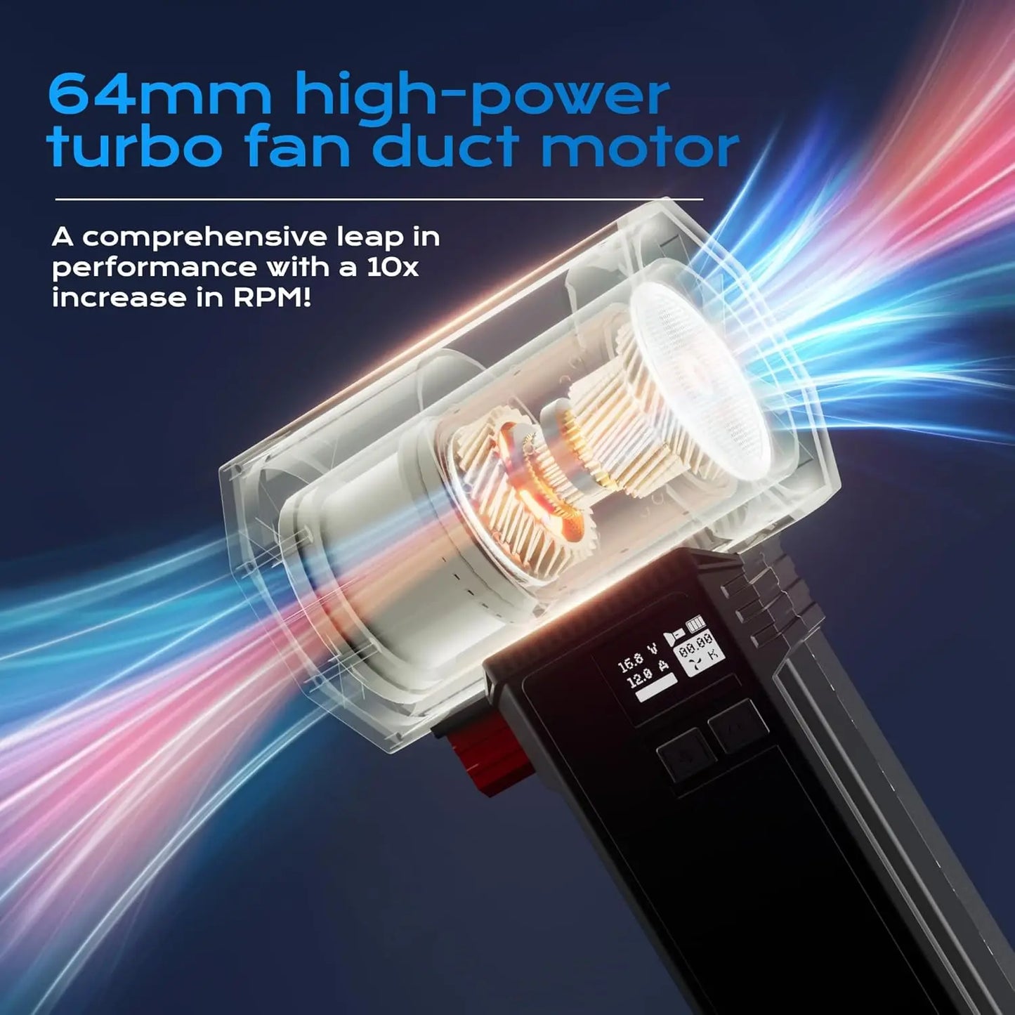 Ročni turbo ventilator – 64 mm brezkrtačni visokohitrostni reaktivni pihalnik | 1600 g potiska, LED osvetlitev