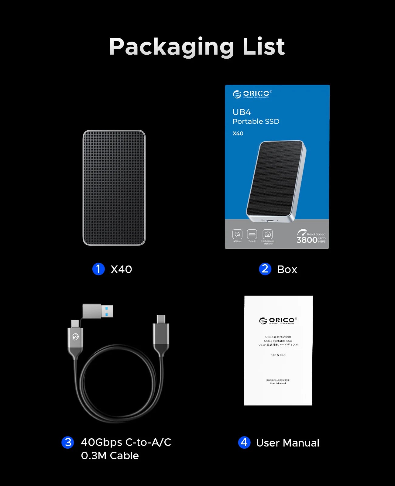 ORICO 40Gbps USB4 Portable NVMe 40Gbps Ultra Fast External SSD Drive PCIe4.0 NVME Up to 3800MB/s Compatible Thunderbolt 3/4