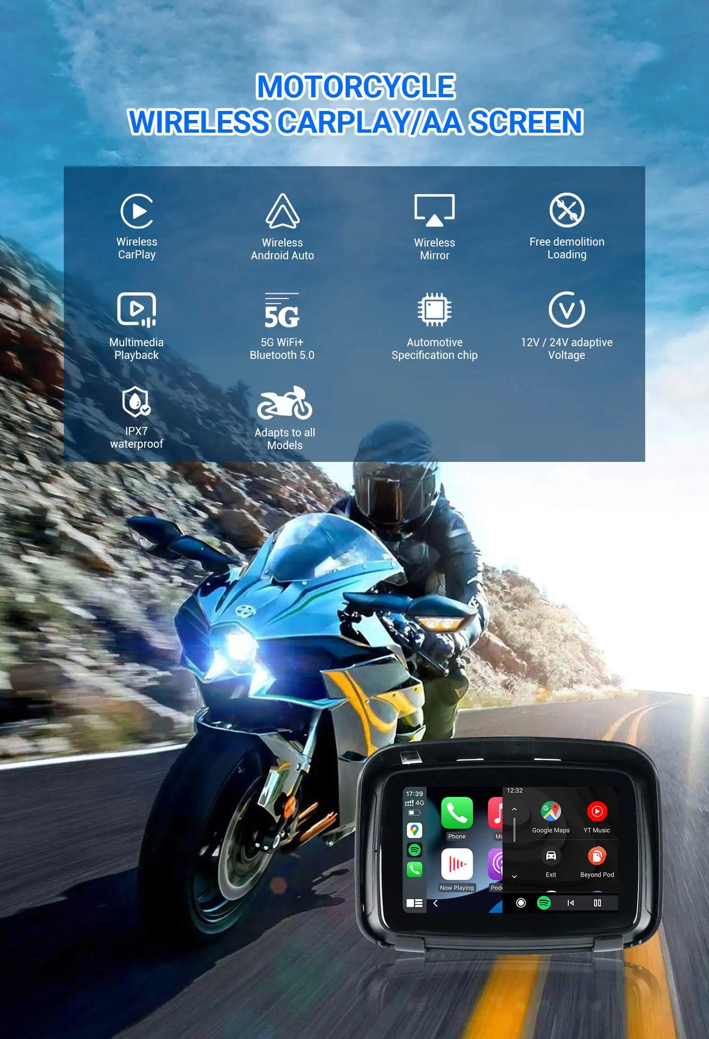 OTTOCAST Lite C5 Motoristični brezžični CarPlay GPS-zaslon