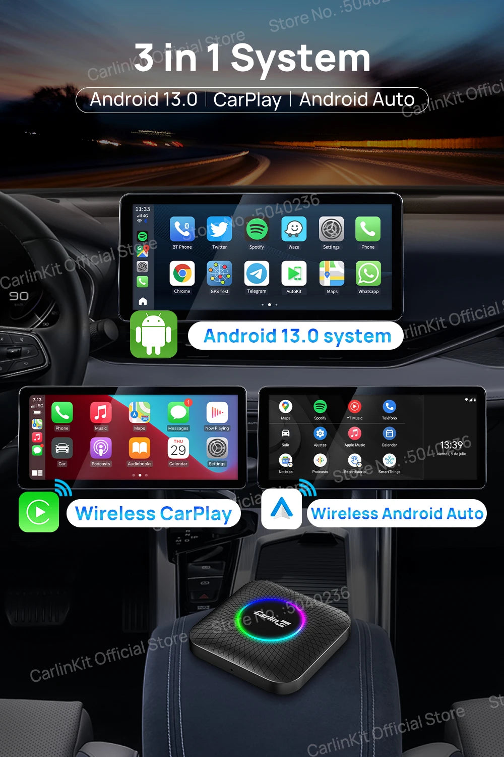 CarlinKit Android 13 SM6225 8-jedrni brezžični CarPlay AI Box