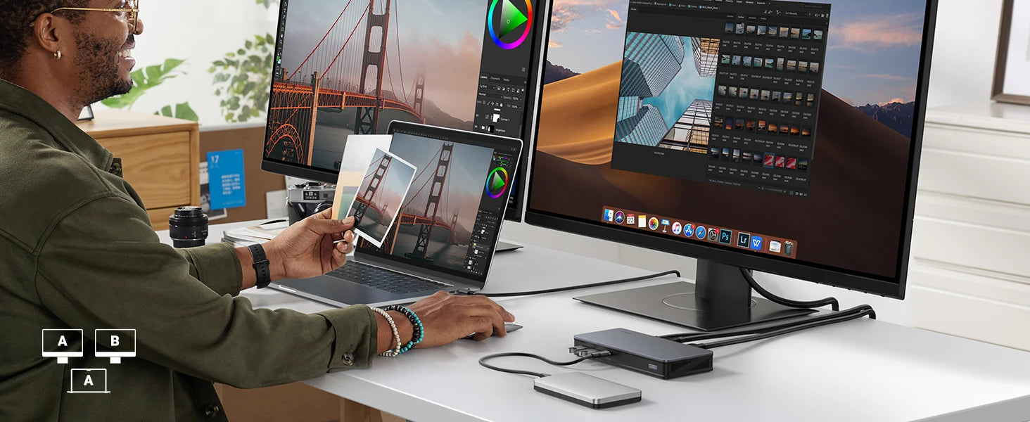 UGREEN 9‑v‑1 priklopna postaja DisplayLink USB‑C z dvojnim 4K60Hz