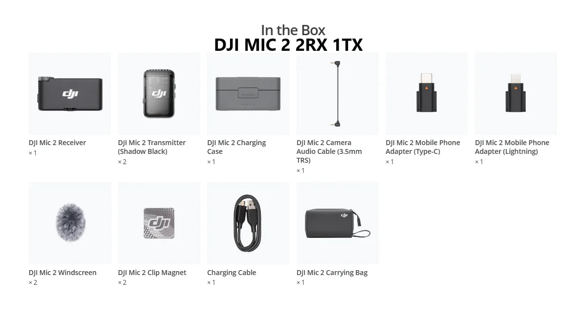 DJI Mic 2 – Brezžični mikrofon z inteligentnim odpravljanjem šumov in 32-bitnim plavajočim notranjim snemanjem
