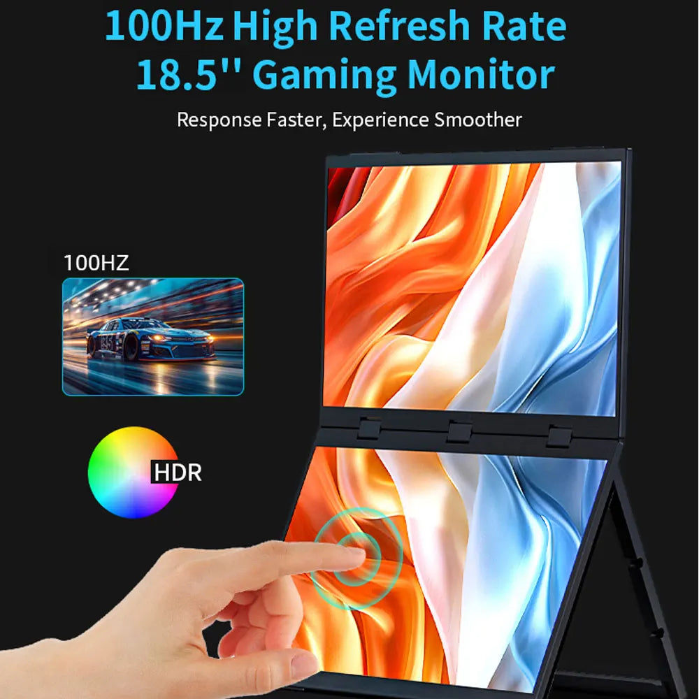 Sibolan 18.5 inch Dual Touch Screen Monitor 1080p FHD 330°Rotation Folding Triple Screen Laptop Display Extender For Wins & Macs - Limetastore