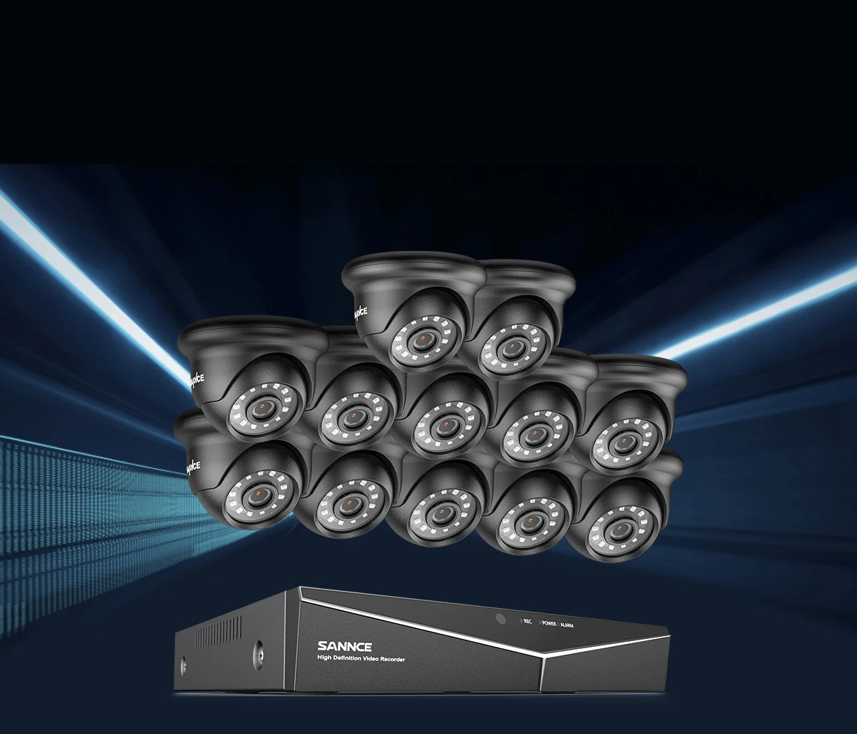 SANNCE 1080N 16-kanalni DVR CCTV sistem | 12× 1080P kamer, vodoodporne za zunanjo uporabo, oddaljeni dostop P2P