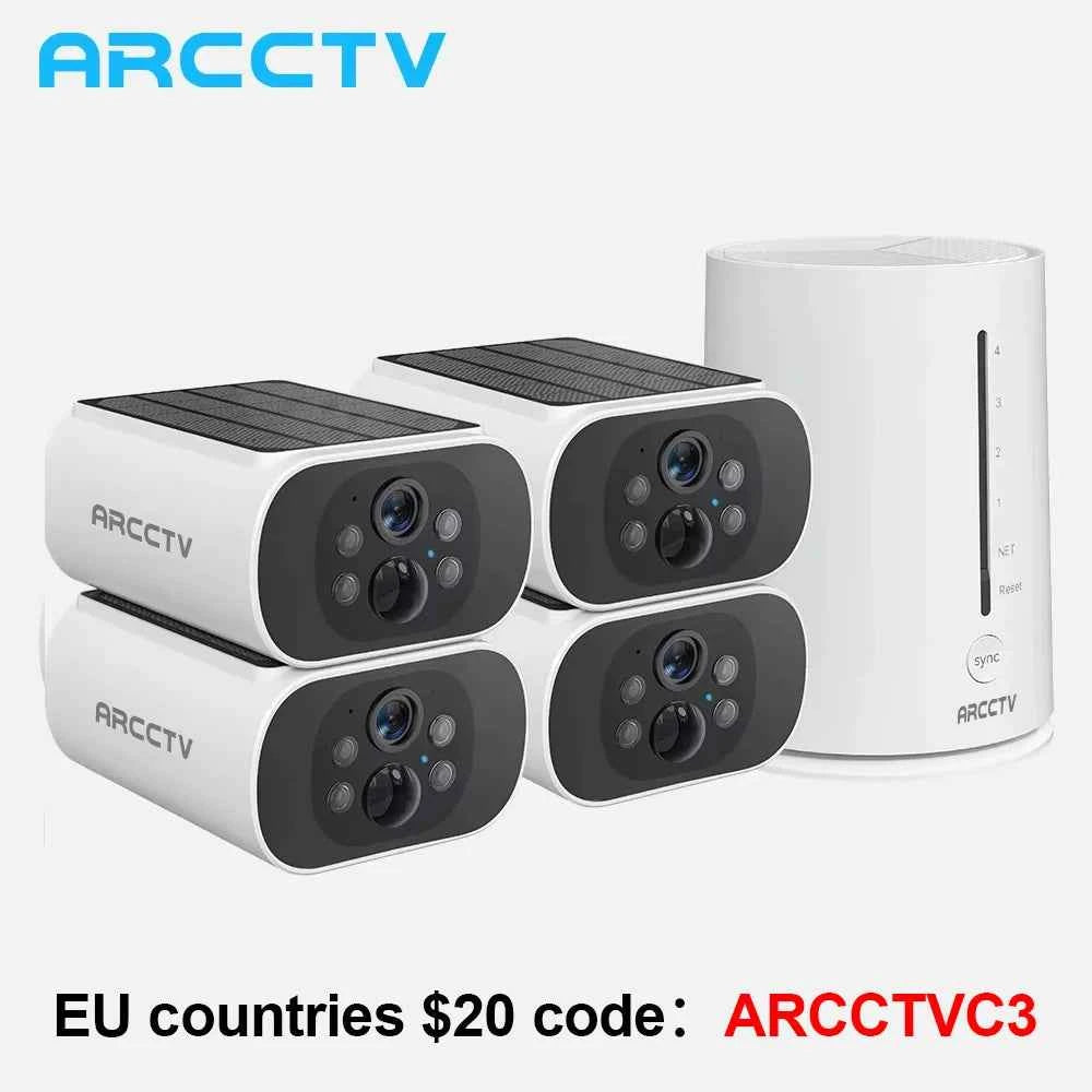 ARCCTV 4MP Wifi Solar Battery Camera Kit Surveillance Security System Humanoid Detection Siren Alarm Outdoor Wireless Camera Set - Limetastore