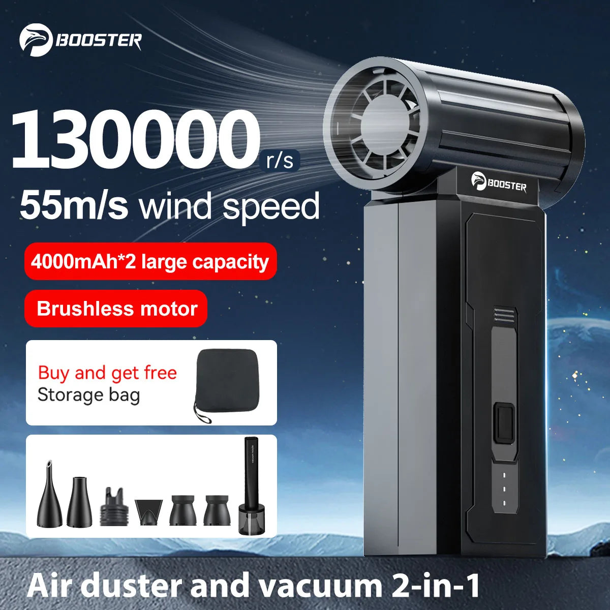 Booster W01 mini turbo ventilator – 100.000 vrt./min brezkrtačni reaktivni ventilator | Izjemno močan ročni pihalnik zraka