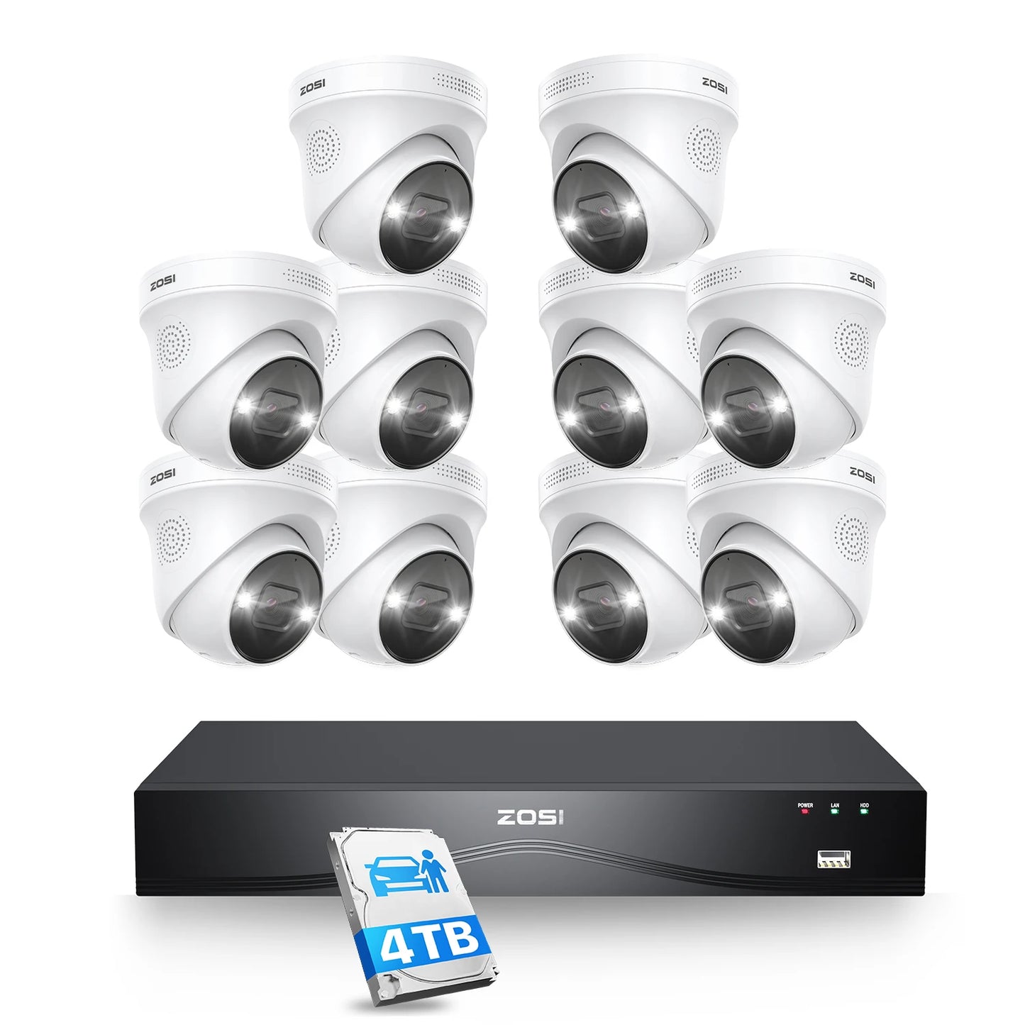 ZOSI 4K 8MP PoE Security Camera System – 32CH Dual‑Disk NVR with 4TB Storage | AI Detection