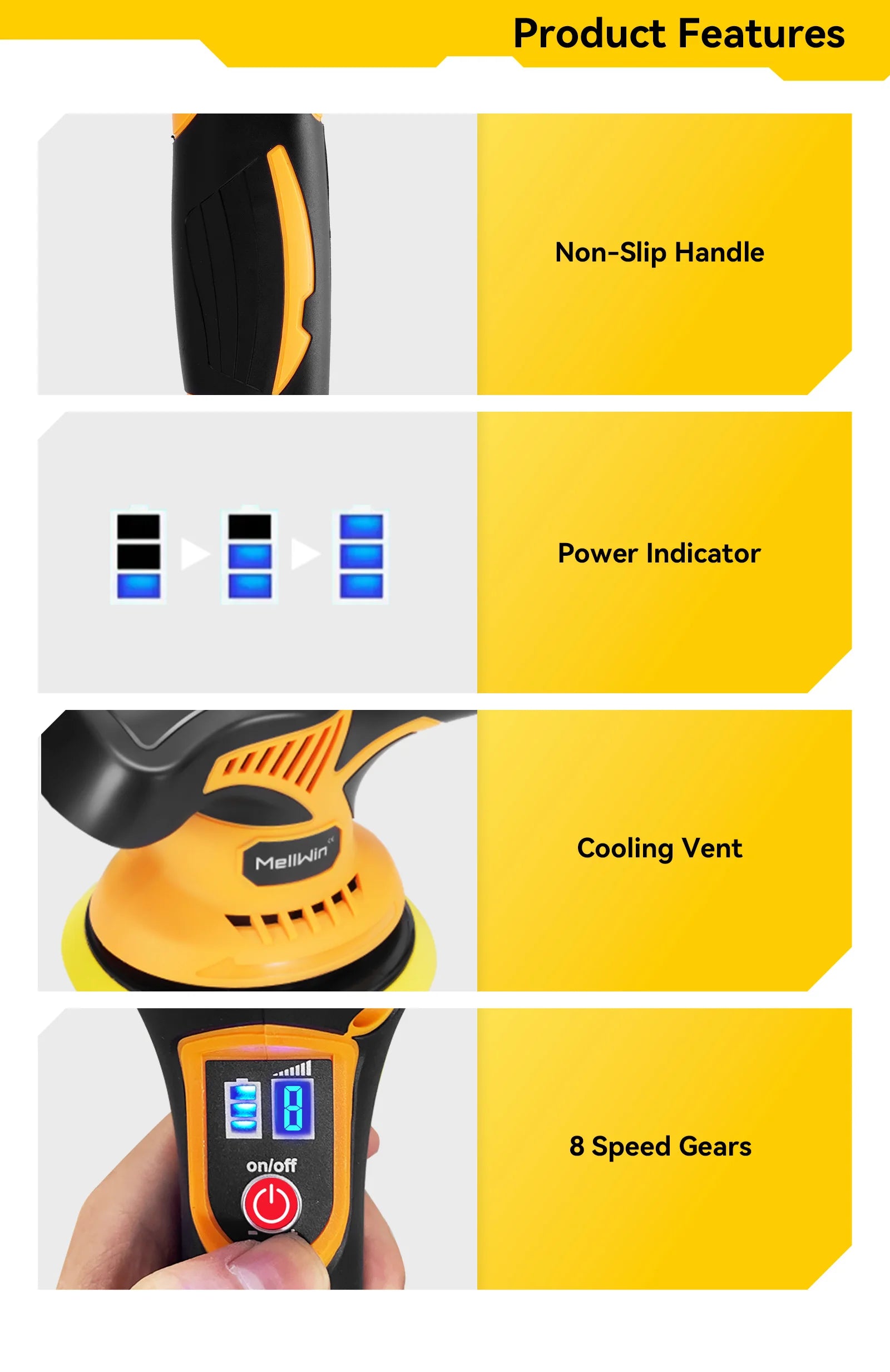 MELLWIN 150mm Cordless Electric Car Polisher 8 Adjustment Car Polishing Waxing Sanding Power Tool For Makita 18V Battery Pin - Limetastore