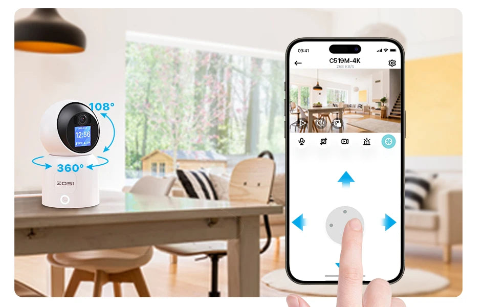ZOSI C519M 4MP/5MP/4K WiFi Security Camera – 2.4/5GHz Indoor Home Cam with 360° View