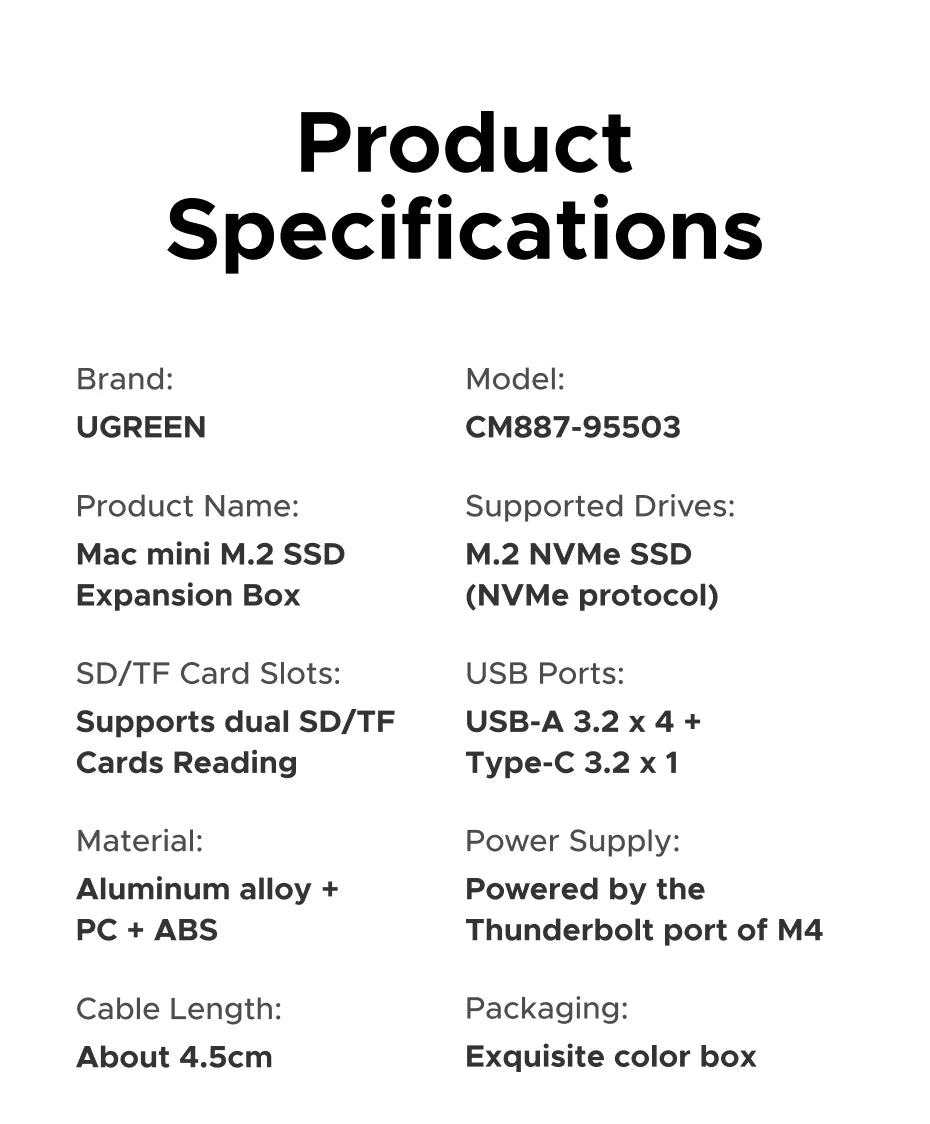 UGREEN 40Gbps Mac Mini M4 priklopna postaja z dvojnim USB-C, M.2 NVMe SSD ohišjem