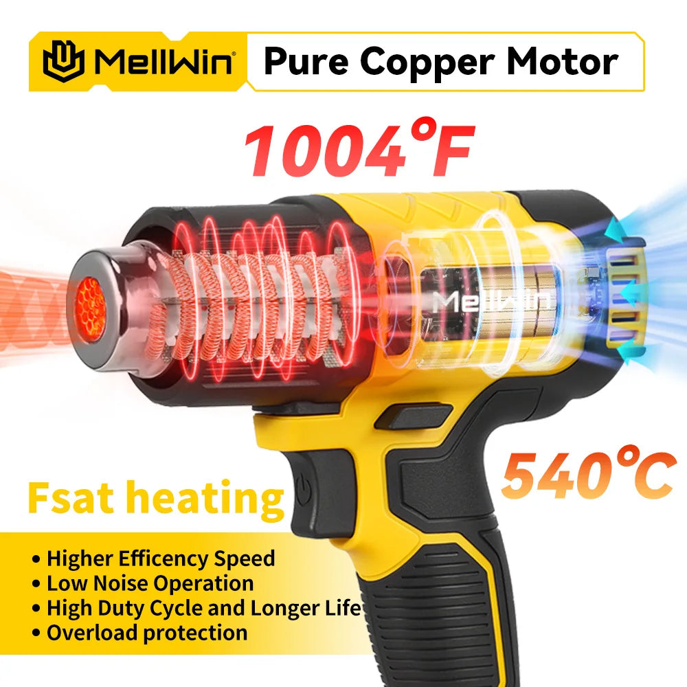 MELLWIN 540°C Cordless Electric Heat Gun 25 Gears Handheld Hot Air Blower Gun Home Welding Tools For Makita 18V Battery Pin - Limetastore