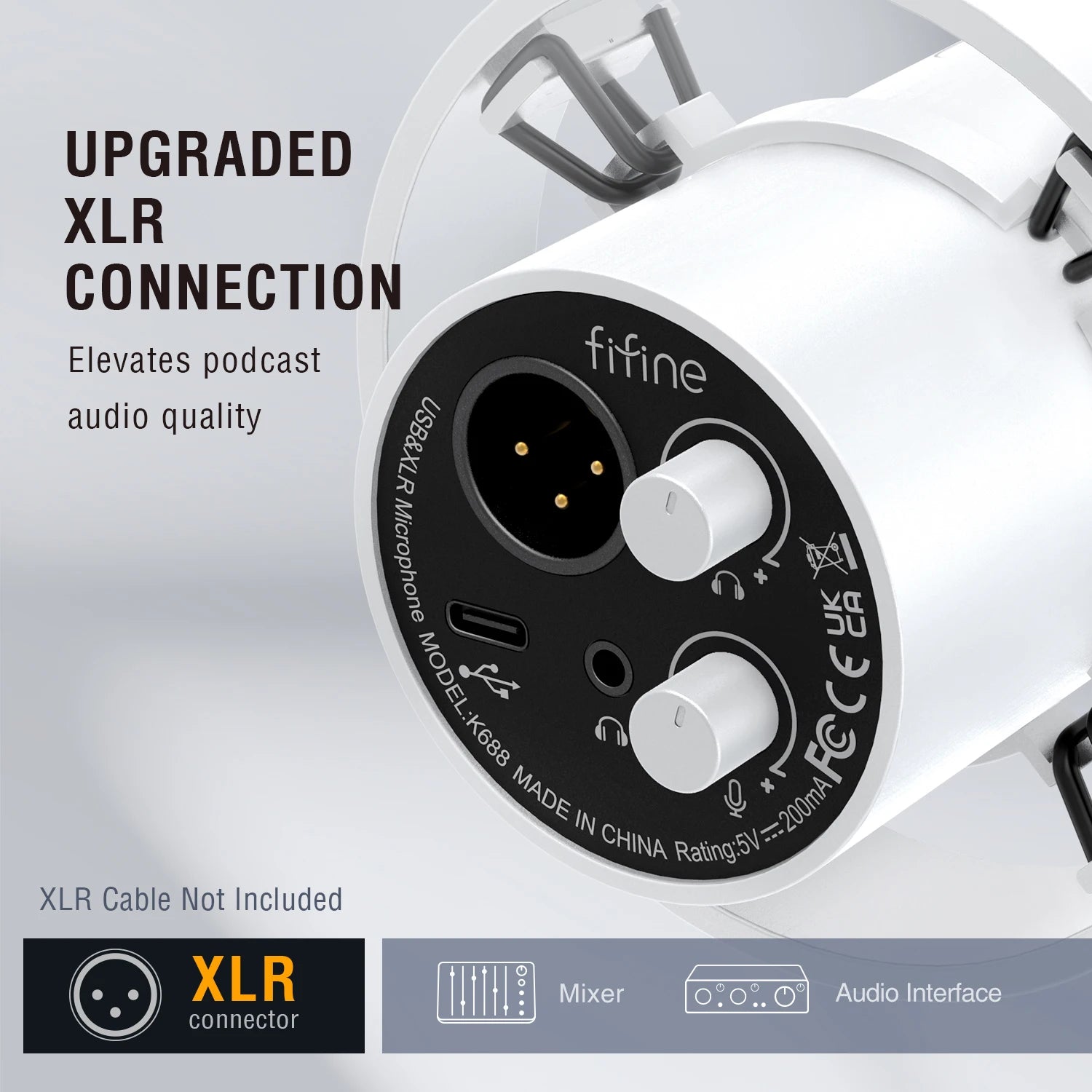 FIFINE K688W White USB/XLR Dynamic Mic | Pro Streaming & Recording - Limetastore
