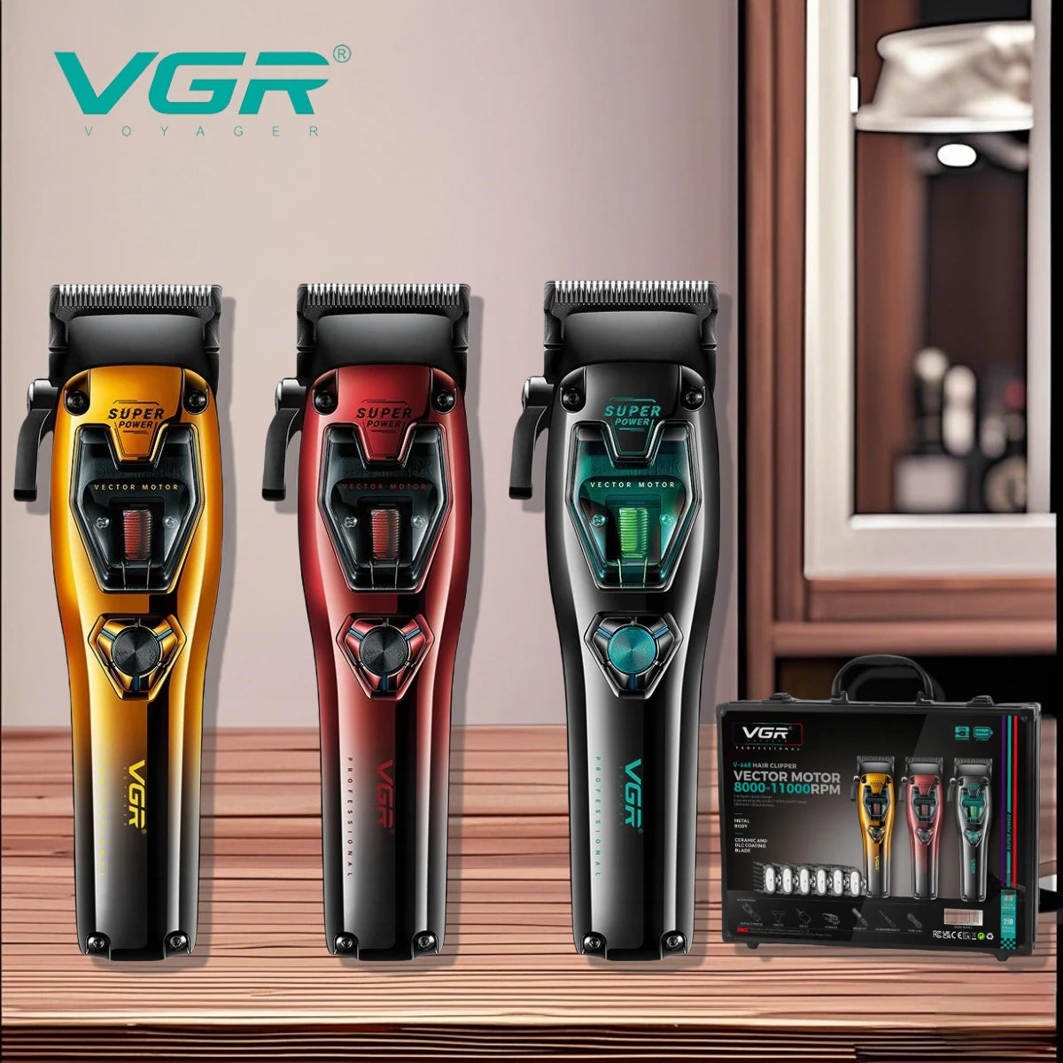 Profesionalni strižnik las VGR V-668 – motor Vector 11.000 vrt./min, 250 minut delovanja, 6 glavnikov