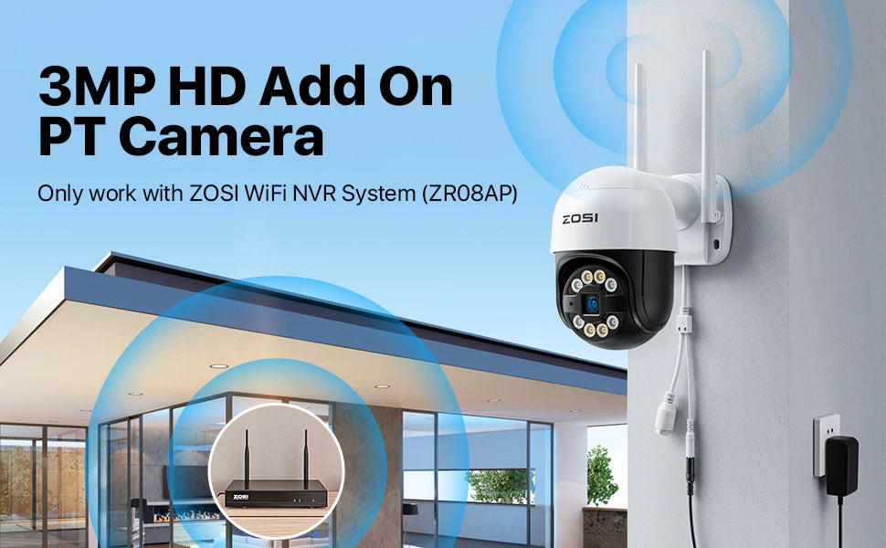 ZOSI 2K 3MP zunanja WiFi PTZ kamera s pomikanjem/nagibanjem – dodatna kamera za sisteme ZOSI NVR