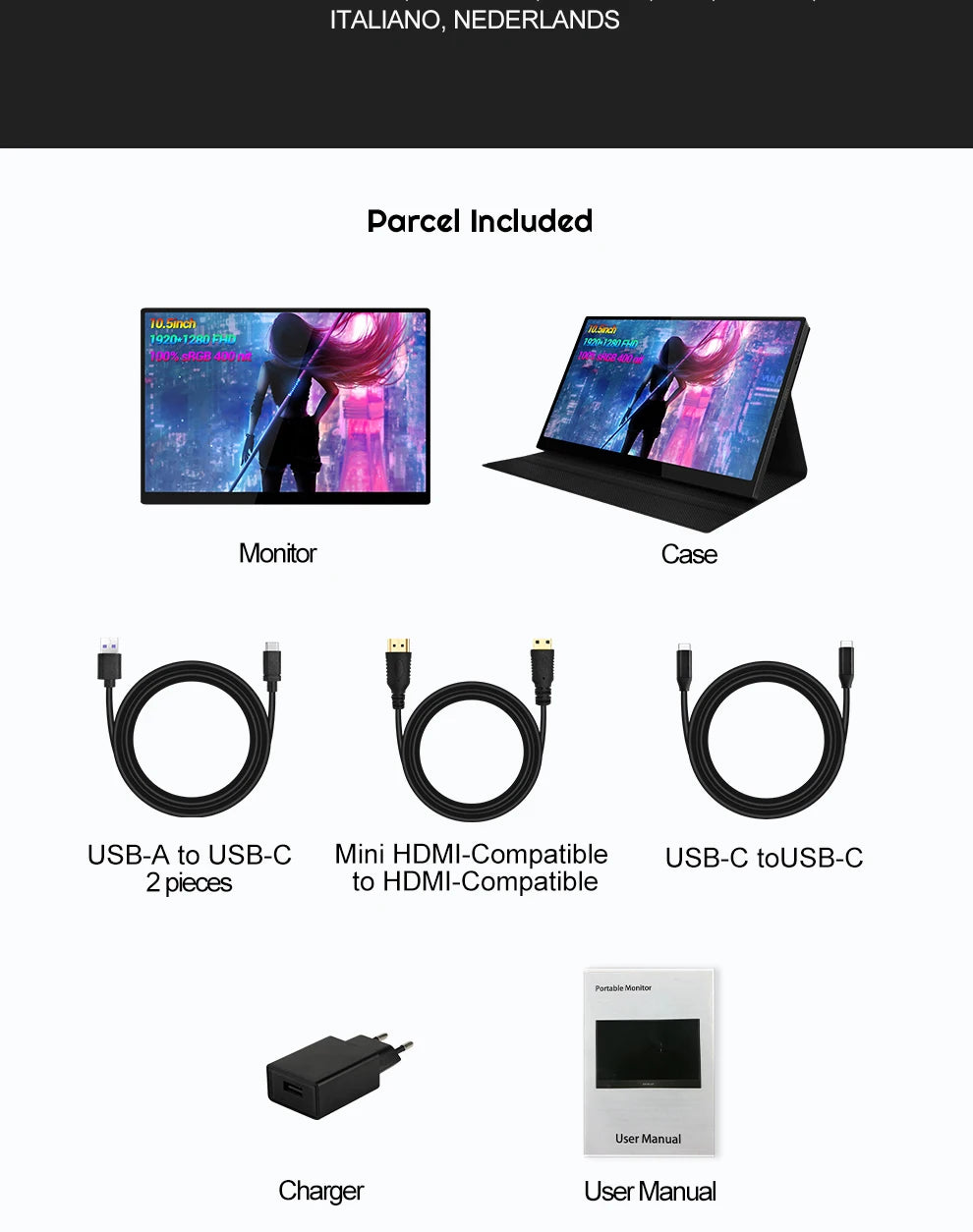 ZEUSLAP 10,5-palčni prenosni zaslon na dotik | 1920 × 1280 FHD, 100 % sRGB, IPS, Type‑C in HDMI