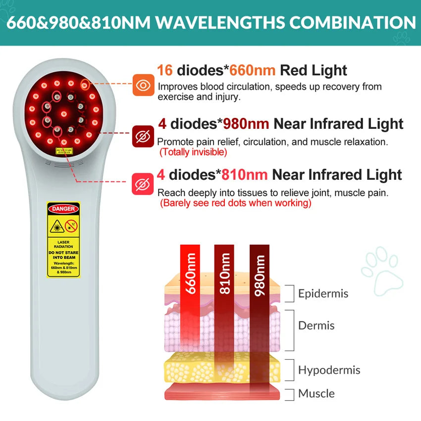 Profesionalna visoko zmogljiva naprava za hladno lasersko terapijo – 1760 mW trojne valovne dolžine (660 nm 810 nm 980 nm)