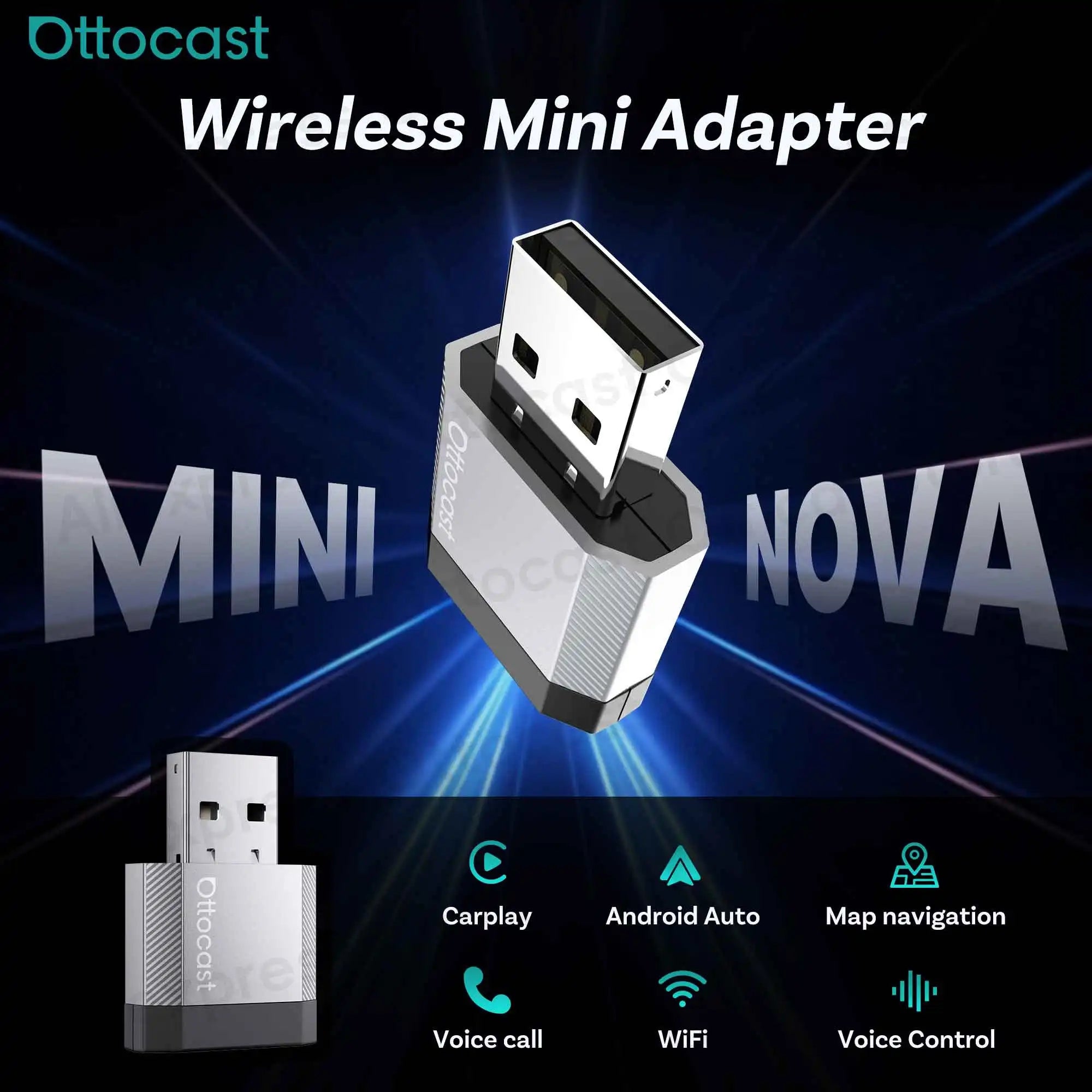 Brezžični adapter CarPlay in Android Auto OTTOCAST Mini Nova 3.0