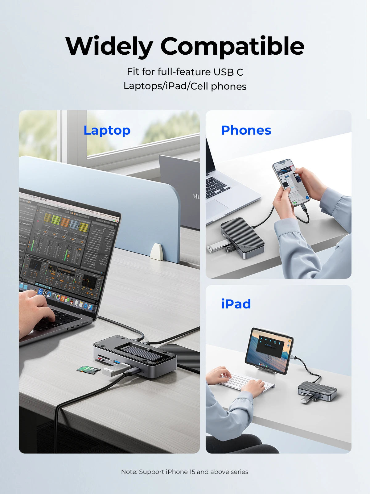 ORICO M2P7 USB‑C Hub with Cooling Fan, M.2 NVMe/SATA SSD Enclosure (10Gbps), 4K60Hz HDMI