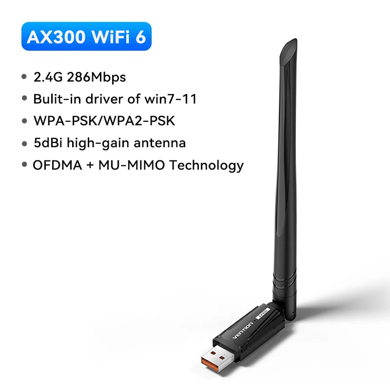 Vention WiFi 6 AX900 USB adapter | Dvopasovni 2,4/5 GHz brezžični ključek za osebni računalnik in prenosnik z operacijskim sistemom Windows