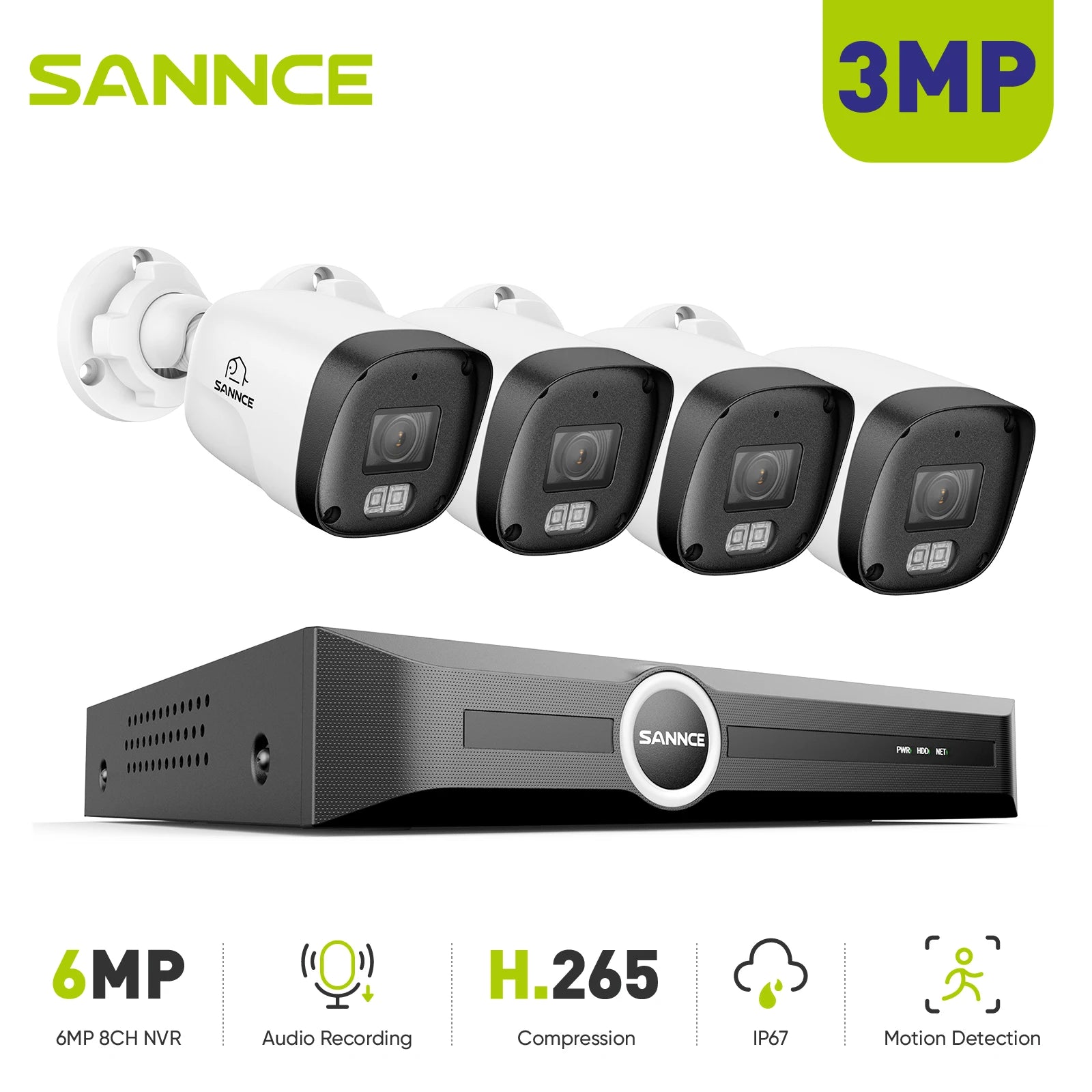 SANNCE 3MP/5MP PoE CCTV sistem | 8-kanalni H.265 NVR, zvok, ONVIF, nočni vid