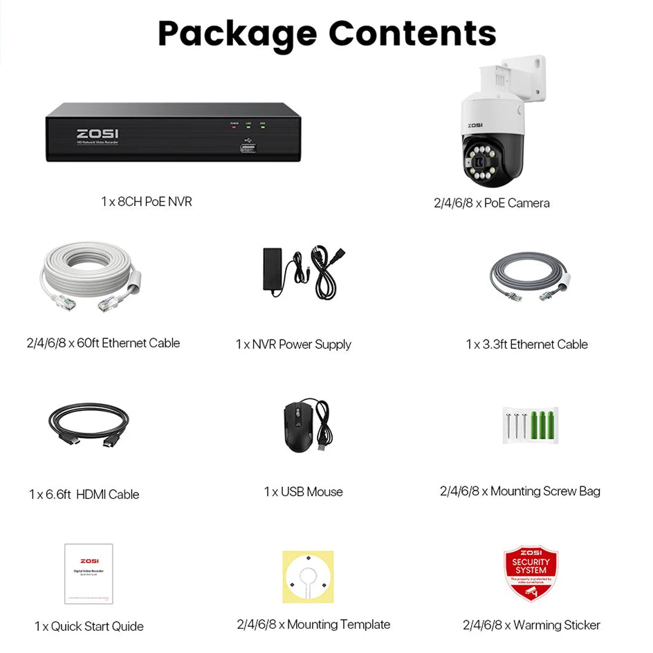 ZOSI 8MP PTZ PoE Security Camera System – 4K AI Face/Person/Vehicle Detection