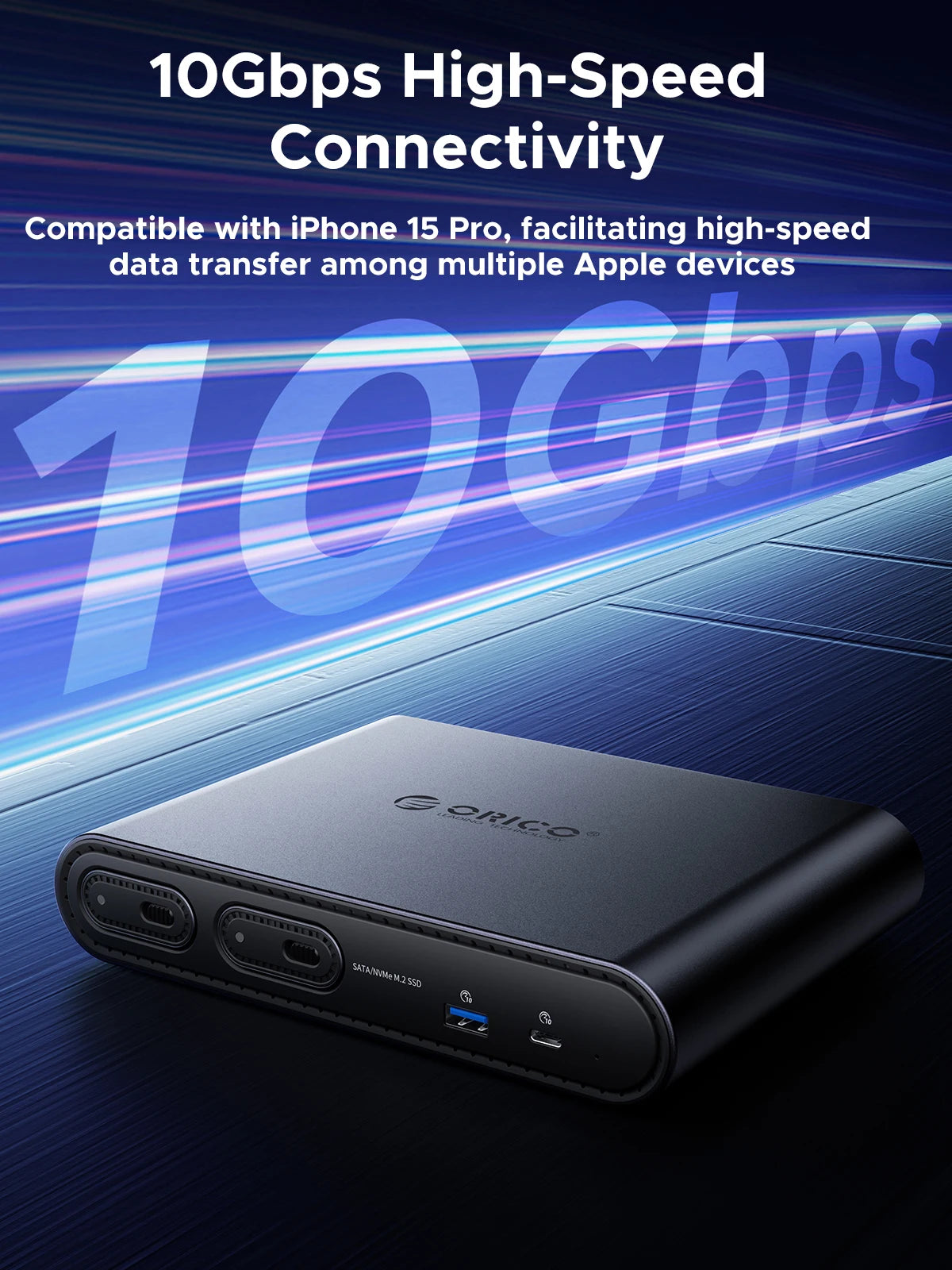 ORICO USB‑C Triple Display Docking Station with Dual M.2 NVMe/SATA SSD Enclosures